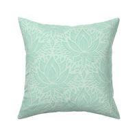 stylized lotus flowers. Light mint green background with Mint / Turquoise flowers and ornaments - small scale