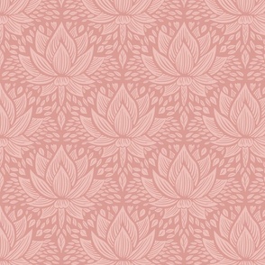 stylized lotus flowers. Broken red / pink background with lighter flowers and ornaments - smallscale