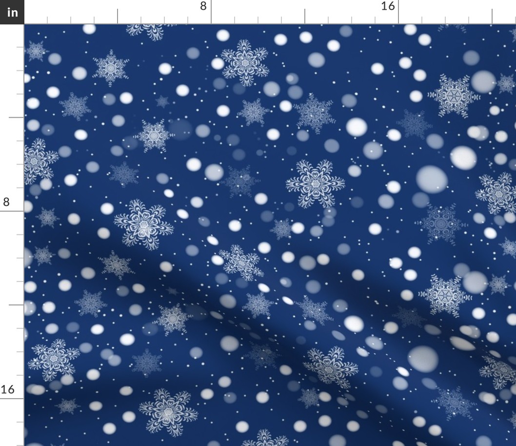 Falling snowflakes on blue