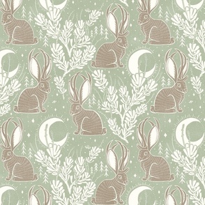 Jackalope - 12" large - sage green and taupe on natural 