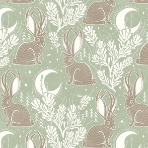 Jackalope - extra large - sage green and taupe on natural 