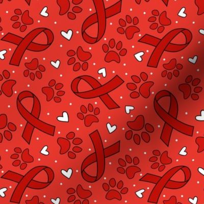 Bigger Scale Awareness Ribbons and Paw Prints in Red