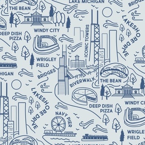 Chicago Adventure Hand Drawn // navy lines on light blue background