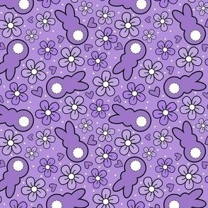 Smaller Scale Easter Bunnies and Spring Flowers Purple