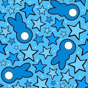 Bigger Scale Easter Bunnies and Stars Blue