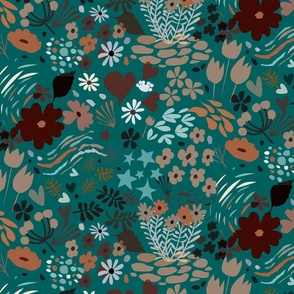 Woodsy Earthy Forest Path Floral Ditsy Seamless Repeat Pattern