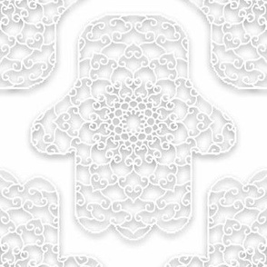 Mandala Hamsa, White Filigree on White