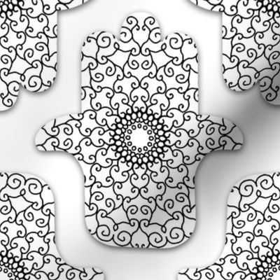 Mandala Hamsa, Black & White Filigree