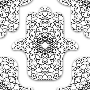 Mandala Hamsa, Black & White Filigree