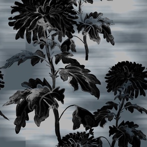 Chrysanthemums on blurred vision grey