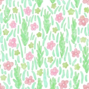 Watercolor Green & Pink Florals