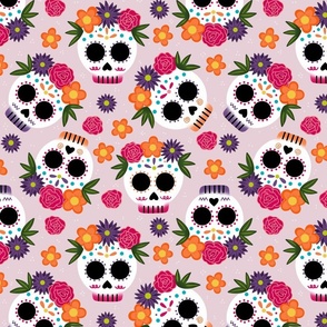 Day of the Dead Floral Sugar Skulls on Pink