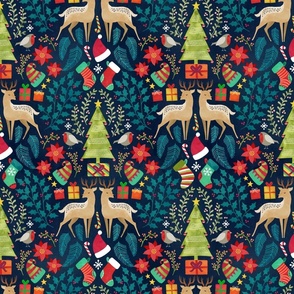 Colorful Christmas tree and deer toile