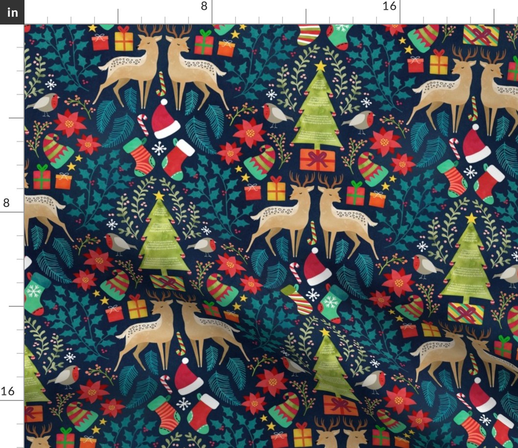 Colorful Christmas tree and deer toile