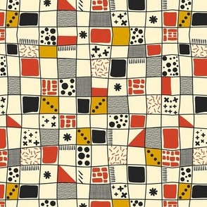 Hand-drawn Checkers, Geometric Children Pattern / Light Version / Small Scale