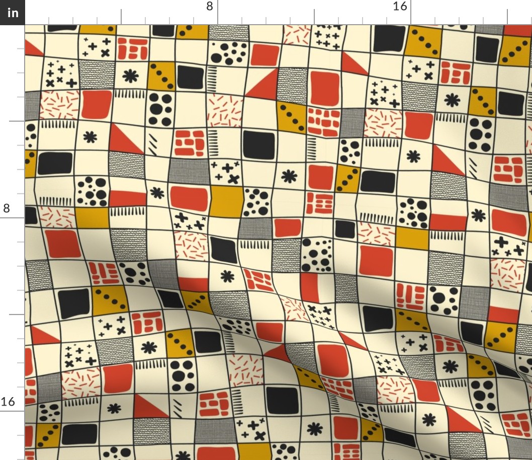 Hand-drawn Checkers, Geometric Children Pattern / Light Version / Medium Scale