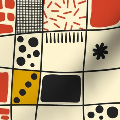 Hand-drawn Checkers, Geometric Children Pattern / Light Version / Large Scale