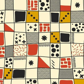 Hand-drawn Checkers, Geometric Children Pattern / Light Version / Large Scale