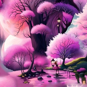 fairy, fairy forest, spring, pink glow, twilight