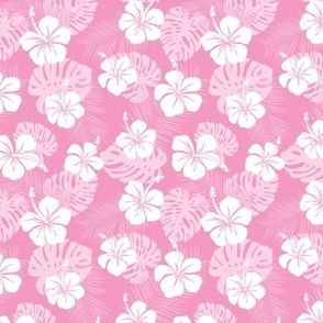 Island vibes hawaii hibiscus monstera and palm leaves pink