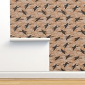 cranes swans, herons birds fly, water lily, simple lines Asian style brown gray