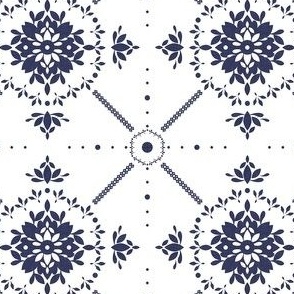 2" navy flowers and crosses on white