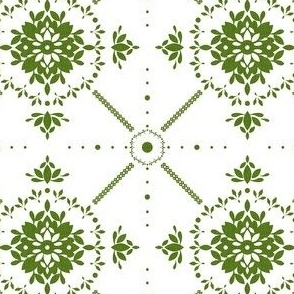 2" green flowers and crosses  on white