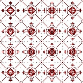 1"_red flowers and crosses on white