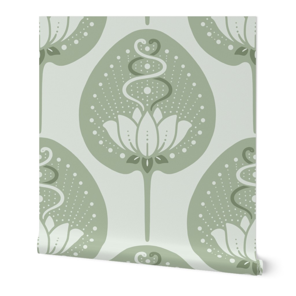 Lotus with Snakes - Sage Green