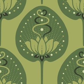 Lotus with Snakes - Warm Green