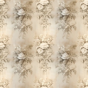 Ivory Distressed Floral Wallpaper - medium
