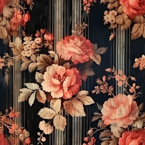 Pink & Black Distressed Floral Wallpaper - medium