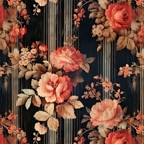 Pink & Black Distressed Floral Wallpaper - large