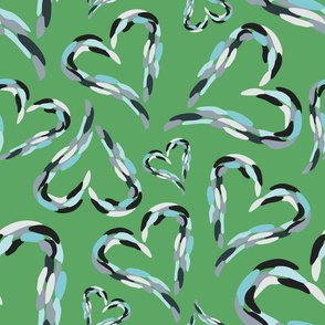 Sea Glass hearts on Solid Kelly Green Pantone 6171 C 5BA763: Medium
