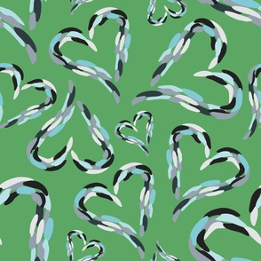 Sea Glass hearts on Solid Kelly Green Pantone 6171 C 5BA763: Large