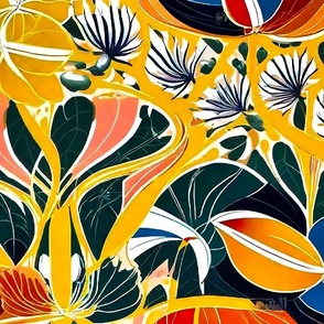 Floral pattern on yellow gold background