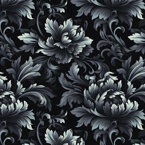 Black & Gray Floral Damask - small