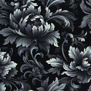 Black & Gray Floral Damask - medium