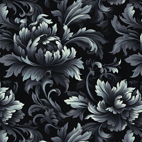 Black & Gray Floral Damask - large