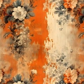 Orange & Cream Distressed Floral - small