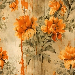 Orange & Cream Distressed Floral - medium