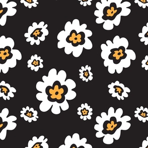 WHITE-DAISY ROCKY-FLORAL BLACK-LARGE