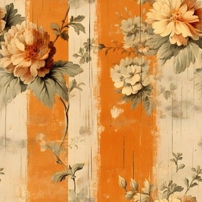 Orange Striped Distressed Floral - medium