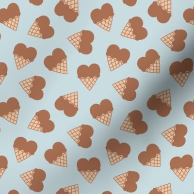 (small scale) Heart Ice Cream Cones - Chocolate on blue - LAD23