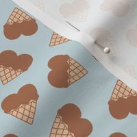 (small scale) Heart Ice Cream Cones - Chocolate on blue - LAD23