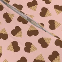 Heart Ice Cream Cones - Chocolate on Pink - LAD23