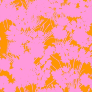 Large Pink Wildflowers Silhouette Luxe Serene Botanical Orange Flower Field Design Shadow Pattern