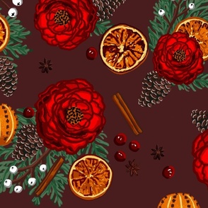 Winter Floral citrus and spice on burgundy brown