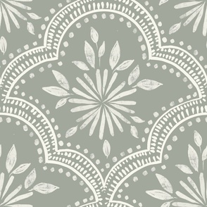 Large/Modern and simple,   neutral geometric wallpaper in dark sage green