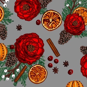 Winter Floral citrus and spices on grey